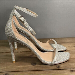 Stuart Weitzman Women's Nudistcurve Heeled Sandal Size 6.5 Crystal Silver 100 mm